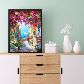 5D Diamond Painting Kits for Adult, Seaside Town Diamond Art Kits for Beginners, DIY Full Drill Diamond Dot Gem Art Kits for Home Decor 12 x 16 Inch