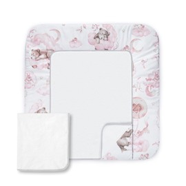 Balbina Cotton Changing Table Mat, Washable Changing Mat with Interchangeable Terry Cloth Cover, Durable and Robust, 70 x 75 cm, Bear on Cloud, Pink