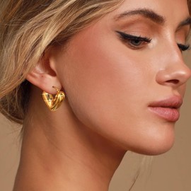 ALEXCRAFT Thick Hoop Earrings Gold Small Women's Golden Earrings Gold-Plated Chunky Hoops Gold Gift for Women Girlfriend Mum Girls, Brass