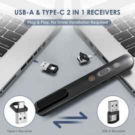 Presentation Clicker for Powerpoint Presentations,VRAJJTY Presenter Remote USB C&USB A 2 in 1,Power Point Slide Clickers for Open Hyperlinks & Volume Control Windows/Mac …