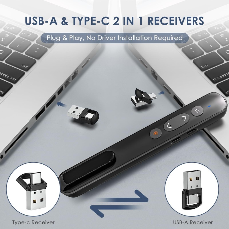 Presentation Clicker for Powerpoint Presentations,VRAJJTY Presenter Remote USB C&USB A