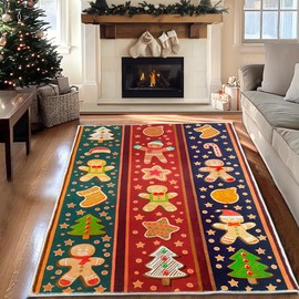 Christmas Gingerbread Area Rugs 4x6 Machine Washable High Traffic Xmas Door Mat Non-Slip Floor Carpet for Living Room Dining Room Bedroom Entryway & Hallway, Vertical Gingerbread