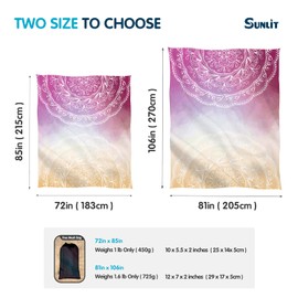Sunlit Silky Soft 106"x81" Boho Sand Proof Beach Blanket Sand Proof Mat with Corner Pockets and Mesh Bag for Beach Party, Travel, Camping and Outdoor Music Festival, Orange Purple Mandala