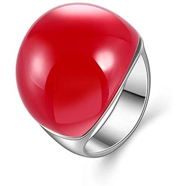 Zyoenxl Big Red Semi-Precious Stone Ring for Female opal Anillos Accessories Ring (Red, 9)