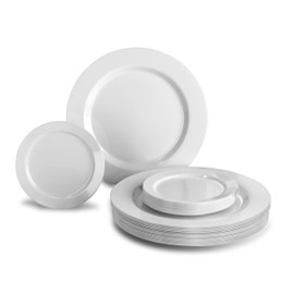 " OCCASIONS " 120 Plates Pack, Heavyweight Premium Disposable Plastic Plates Set 60 x 10.5'' Dinner + 60 x 6.25'' Dessert/Cake Plates (Plain White)