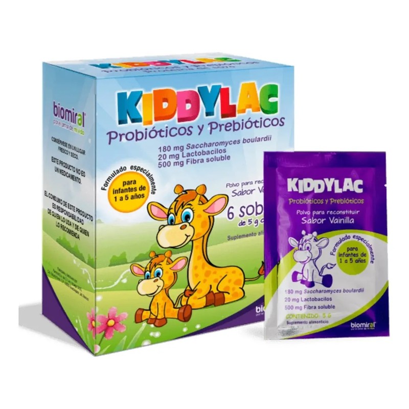 Probioticos Y Prebioticos Kiddylac 6 Sobres Sabor Vainilla