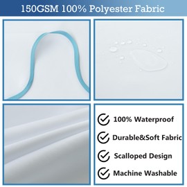 youngseahome White Fabric with Aqua Scalloped Border Shower Curtain,Boho Chic Cloth Shower Curtain for Bathroom Showers,72 x 84 Inches