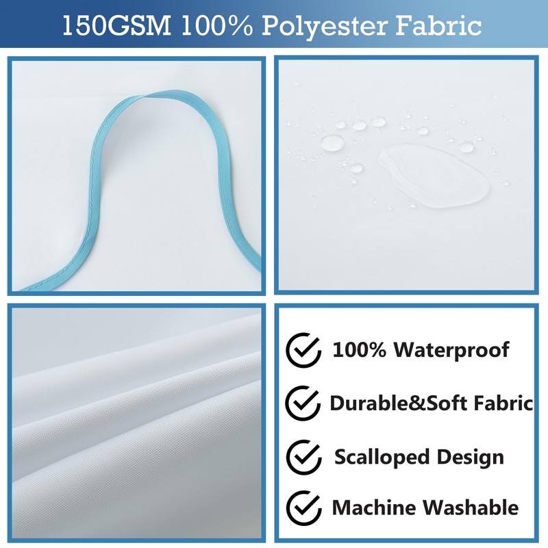 youngseahome White Fabric with Aqua Scalloped Border Shower Curtain,Boho Chic