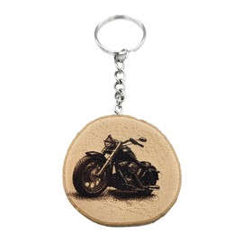 Promotech Harley Motorcycle Handmade Laser Engraved Single Piece Wooden Keyring, natural wood, W5L5