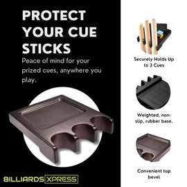 BILLIARDS XPRESS Pool Stick Holder - Portable Claw Rack Holds Cues Against Table, Bar or Chair - Weighted Solid Wood With Rounded Edges and Non-Slip Pad (Mahogany, 3 Cue Claw)