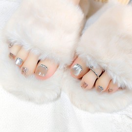 24Pcs Toe Nail Press ons, Short Press on Toenails for Women Square Glossy Fake Toenails with Glitter Rhinestoneg Luxury Design Fake Toe nails Cat Eye Manicure Toenail Press on nails