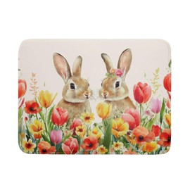 Easter Bunny Dish Drying Mat 18x24 inch Spring Floral Drying Pad Holiday Absorbent Microfiber Dishes Drainer Protector for Kitchen Counter