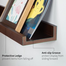 SAUMONIERES Picture Ledge Shelf Floating Book Shelves Set of 2 Wall Mounted Solid Wood for Bedroom Bathroom Living Room Kitchen, 48 Inch Walnut