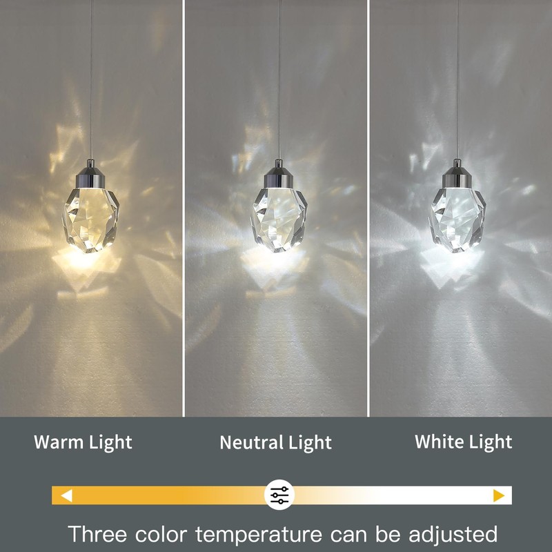 Modern Crystal Pendant Light, 3-Color LED Crystal Pendant Light, Adjustable