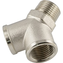 Fittingteile Y-piece brass nickel-plated distributor internal/external thread fittings (design: Y-piece - thread: R 3/8 inch)