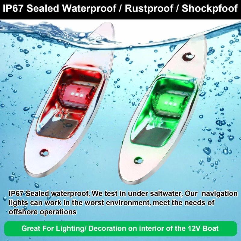 Lumanious Boat Navigation Lights, 12V Stainless Steel Marine Navigation Lights,