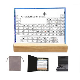 GONANI Blue Periodic Table with Real Elements Inside, Acrylic Periodic Table Display Real 83 Elements,With Wooden Base, Real Periodic Table of Elements, Create Gift for Teachers