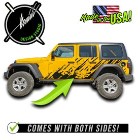 BENINI DESIGN STUDIO Mud Splash Splatter Raptor Side Stripes Graphics Decal Vinyl Kit Compatible with Jeep Wrangler JL 2 4 Door (Matte Black)