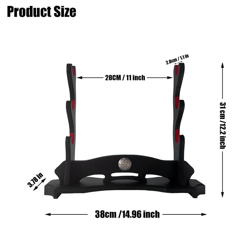SEEMINESALE 3 Tier Katana Stand,Samurai Sword Holder,Black Sword Mountain,Large Size