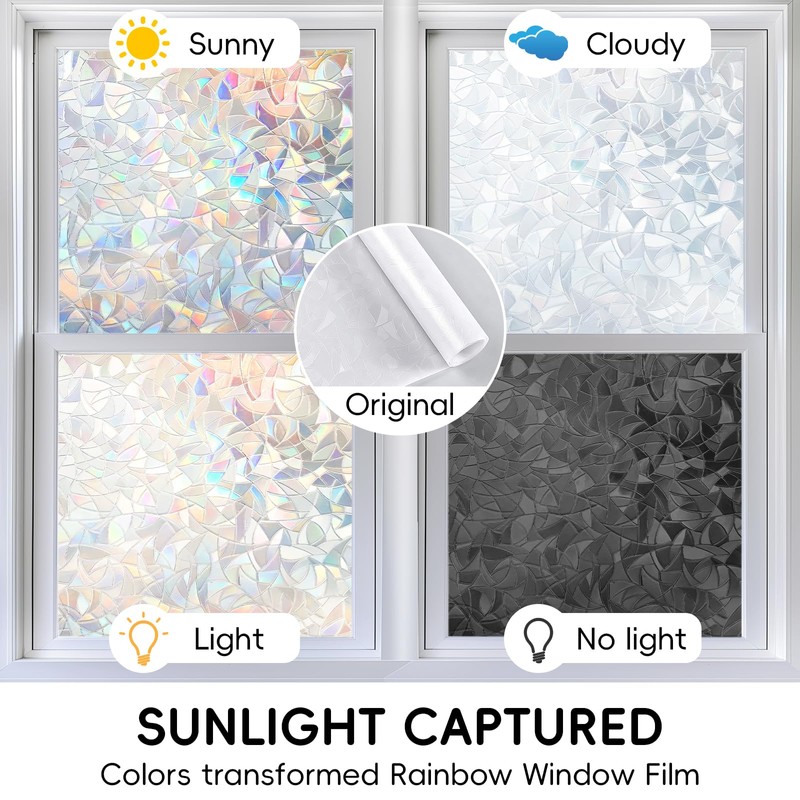 DUOFIRE Window Films for Privacy Rainbow Window Film, Stained Glass