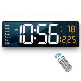 Abovsare Digital Wall Clock Large Display, 16.2 Inch , LED Digital Clock with Remote Control for Living Room Decor, Automatic Brightness Dimmer with Date Week Temperature (Orange)