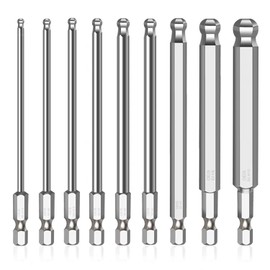 9-Piece Hex Screwdriver Bit Set, Long, Ball Head Hexagonal Screwdriver Bits Set, 100 mm S2 Alloy Steel Screwdriver, Slotted Ball Head (Size: H1.5/2/2.5/3/4/5/6/8/10 mm) (9)