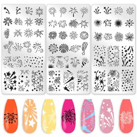 beinkmake 3Pcs Fireworks Nail Stamping Plate Meteor Star Nail Art Stamp Templates Stainless Steel Reusable Tools with Stamper Scraper for Manicure Printing