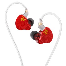KBEAR NZ02 in Ear Monitor Headphones Wired Earbuds, PU + PET Dual Magnetic Circuit Gaming Earbuds, 3D Sound iems for Gaming IEM Earphones for Musicians/Game/Voice Calls, Non-Detachable (Red, No Mic)