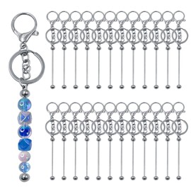 24 Pcs Beadable Keychain Bars Bulk DIY Keychain Making Kit with Metal Blanks for Beads - Creative Key Chains Accessories for Women Purse Charms Craft Supplies (Silver)