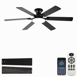 Ceiling Fans with Lights,54 Inch Low Profile Ceiling Fan with Light and Remote Control,6 Speeds/6 Blade,Flush Mount,LED Dimmable DC Reversible Modern, Black Ceiling Fan for Bedroom/Living Room