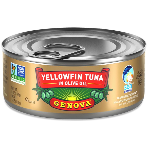 Genova Premium Yellowfin Tuna in Olive Oil, Wild Caught, Solid Light, 5 oz. Can (Pack of 24)