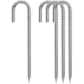 Rebar-Stakes-12-Inch, Ground Stakes Heavy Duty J-Hook Galvanized Anti-Rust Heavy Duty Ground Anchors for Garden Dog Fence Chicken Coop Christmas Decorations Deer Fence 4pcs