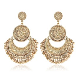GAUEIOUR Indian Earrings,Indian Fashion Souvenir Earrings, Indian Ethnic Personality Jewelry Earrings, Women Exaggerated Vintage Earrings Accessories, Indian Jewelry (Gold)