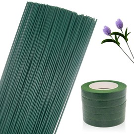 Floral Arrangement Kit, 16 Inch 150 Pcs Flower Stem Wire for Bouquets, Diameter 2mm, 5 Rolls 150 Yards Floral Tape for Flowers, Green Floral Wire for Florist Supply, Wedding Decor, Christmas Wreath