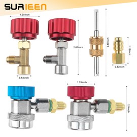 SURIEEN AC R134A Adapters Kit, R134A Quick Coupler Adapters with Self Sealing and Puncture Can Taps, Tank Adapter, Valve Core Remover, for Car AC System Evacuation Recharging