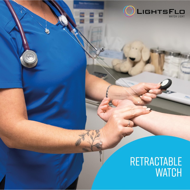 Lightsflo 2-in-1 Watch Light for Nurses, Retractable Clip-on Design with