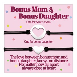 Bonus Mom Daughter Bracelets Gifts from Stepmom for Setpdaughter Matching Bracelet Gift for Step Mother Daughter in Law Mothers Day Gifts Women Love Heart Jewelry Birthday Valentines Day Gift Ideas Set for 2 PCS