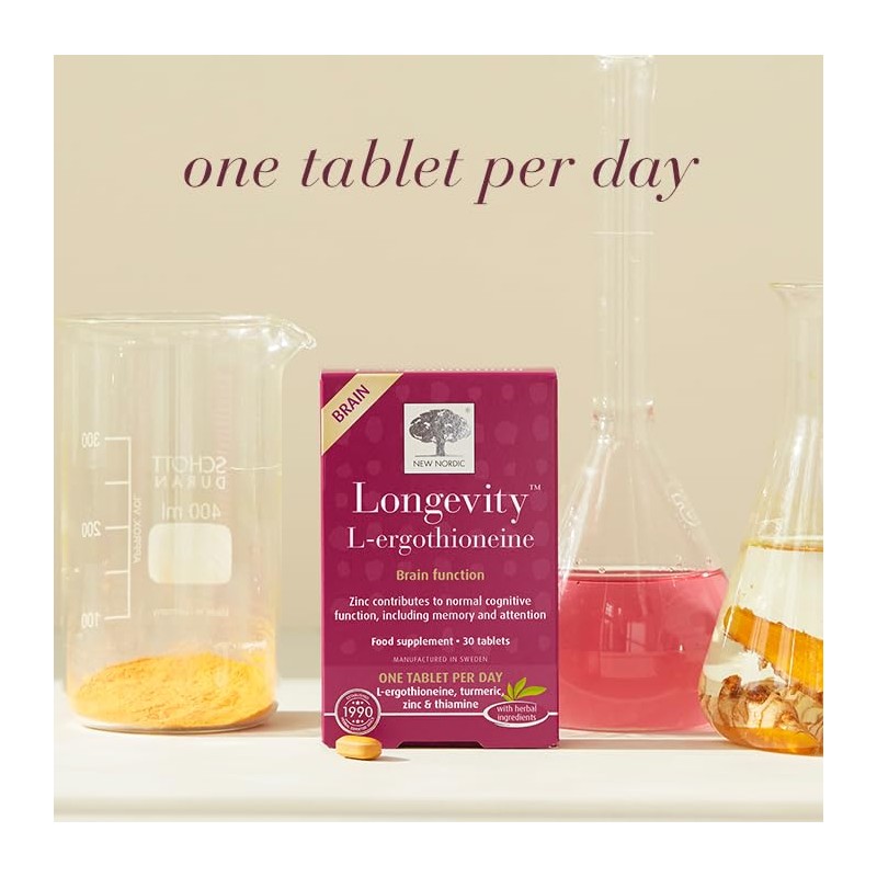 New Nordic Longevity L-Ergothioneine Antioxidant Tablets, Zinc, Vegan, 30ct