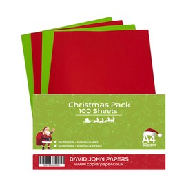 DJP A4 Christmas Coloured 80gsm Paper - Intensive Red & Intensive Green - 100 Sheets (50 Each Colour)