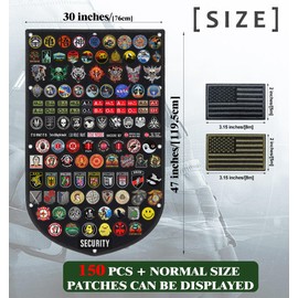 Large 47x30 inch Tactical Patch Wall Display Panel Holder Flag Foldable Rolling Nylon Cloth Board Poster Frame Orginizer Hanger for Showing Hook and Loop Morale Army Combat Emblems Badges
