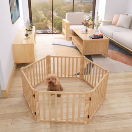 YOCAN Wooden Freestanding Dog Gates for The House,Dog Gates for Doorways, Stairs,Wood Dog Fences Indoor Pet Gate,Step Over Fence-6 Panel H:16.9"