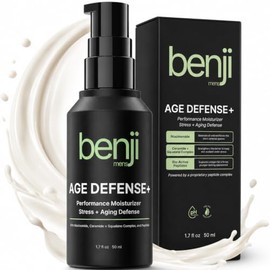 Benji Age Defense - Hidratante facial para hombre, hidratante antienvejecimiento, loción facial diaria no grasa con niacinamida, ceramidas, péptidos, 