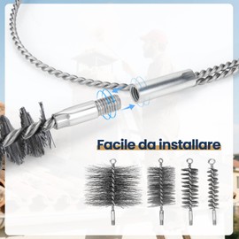 Set di spazzole per spazzacamini, set di 4 spazzole per camini, spazzola per tubi di stufe, pulizia tubi e rimozione ruggine 30 mm 50 mm 80 mm 150 mm spazzola per stufe con filo d'acciaio da 1 m spazz