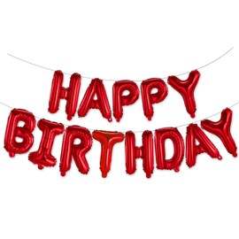 Happy Birthday Balloons Banner Red 16 Inch Mylar Foil Letters | Inflatable Party Decor and Event Decorations for Kids and Adults | Reusable, Ecofriendly Fun