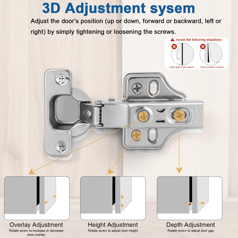 12 Pcs Cabinet Hinges with 48 Screws, Full Overlay Concealed
