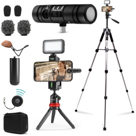 Movo uVlog-Interview Android Vlogging Kit for Interviews w/Full Tripod: USB-C YouTube Starter Kit with DoubleMic, Phone Mount, Tabletop Tripod, and Light – Ideal Content Creator Kit for Android