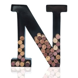 Made Easy Kit Metal Letter Wine Cork Keepsake Saver & Holder Monogram w/Free Wall Mount Kit A-Z (Letter N, Large)