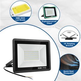 50 W LED Outdoor Spotlight, Super Bright 5000 lm, IP66 Waterproof Floodlight, 6500 K Cool White LED Floodlight, Outdoor Light, for Backyard, Driveway, Doors, Garage, Hallway, Garden