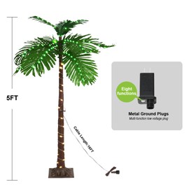 Lituplife 5FT Artificial Lighted Palm Tree,144 Green lightes,25 Warm White Lights, Decoration for Home,Party, Christmas, Nativity, Outside Patio