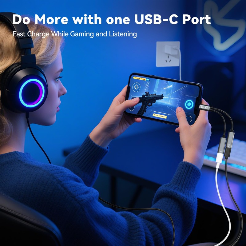 USB C Splitter,1 in 2 Out Dual USB C Type